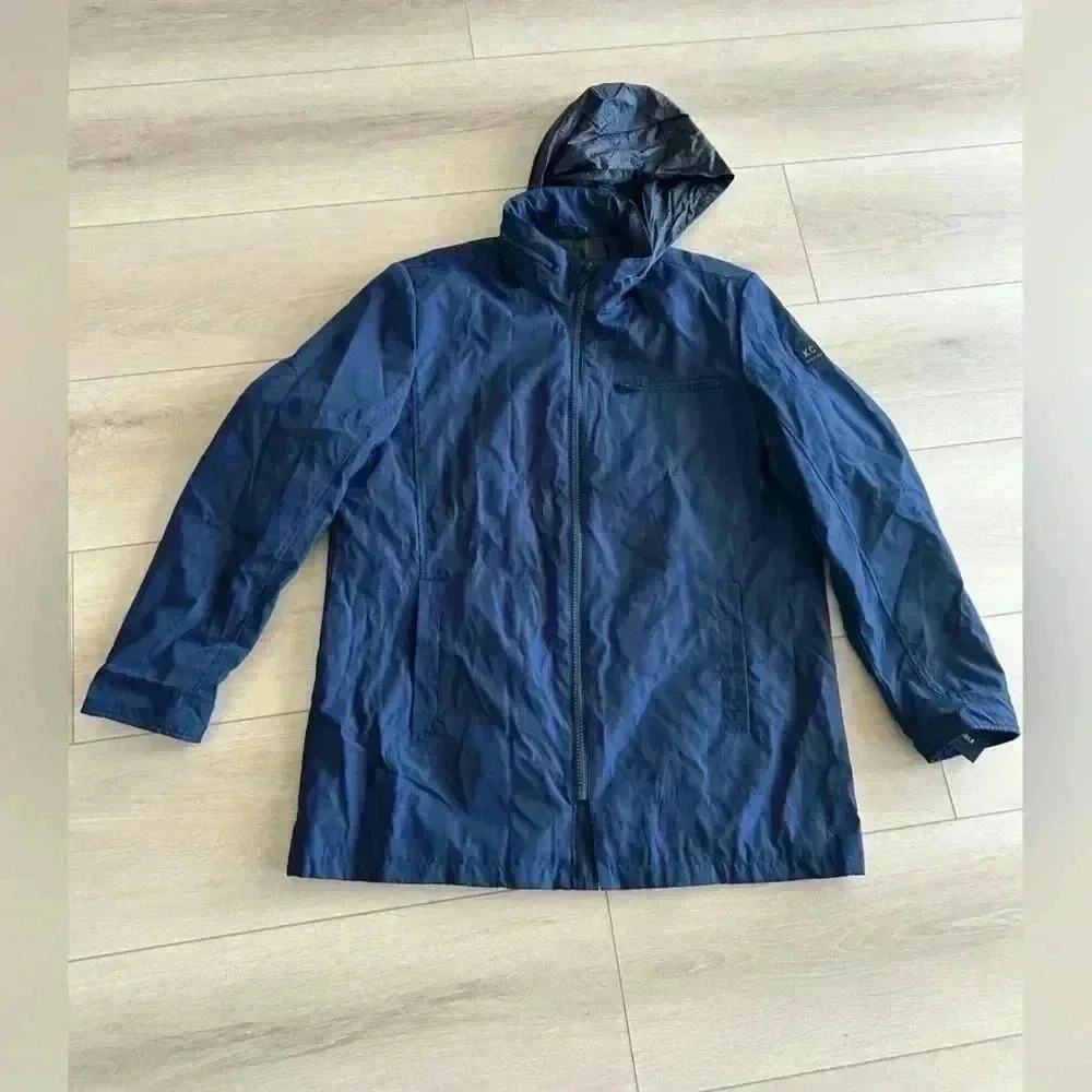 New Kenneth Cole New York Mens navy blue Jacket coat full zipper hidden hood XL